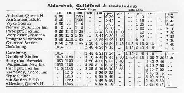 Aldershot and Godalming via Normandy and Guildford, 1914 Time Table
