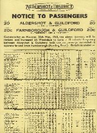 Aldershot and District Traction Company Time Table May 1960