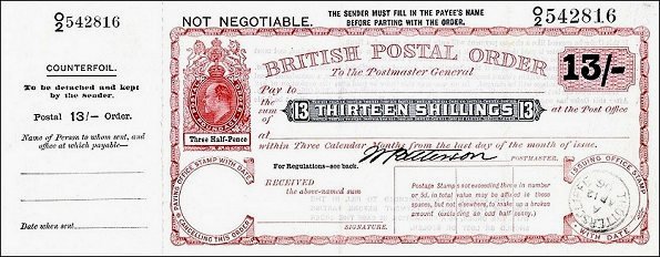 British Postal Order - (Return to Post Office)