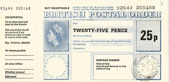 British Postal Order - (Return to Post Office)