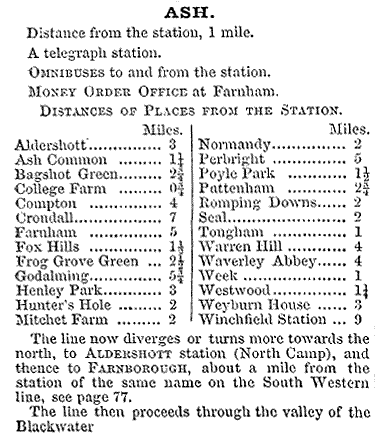 Bradshaws Guide 1866 - Listing for Ash