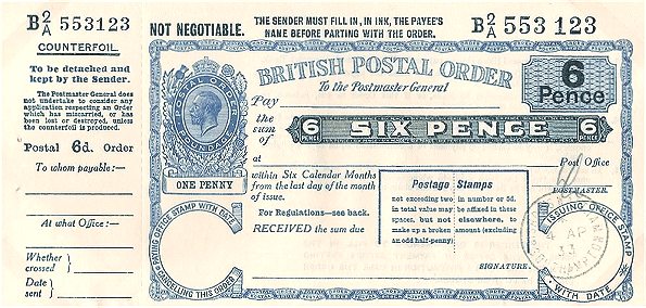 British Postal Order - (Return to Post Office)