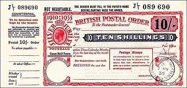 British Postal Order - (Return to Post Office)