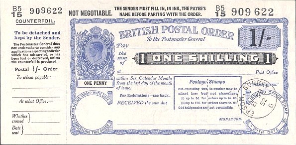 British Postal Order - (Return to Post Office)