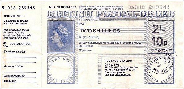 British Postal Order - (Return to Post Office)